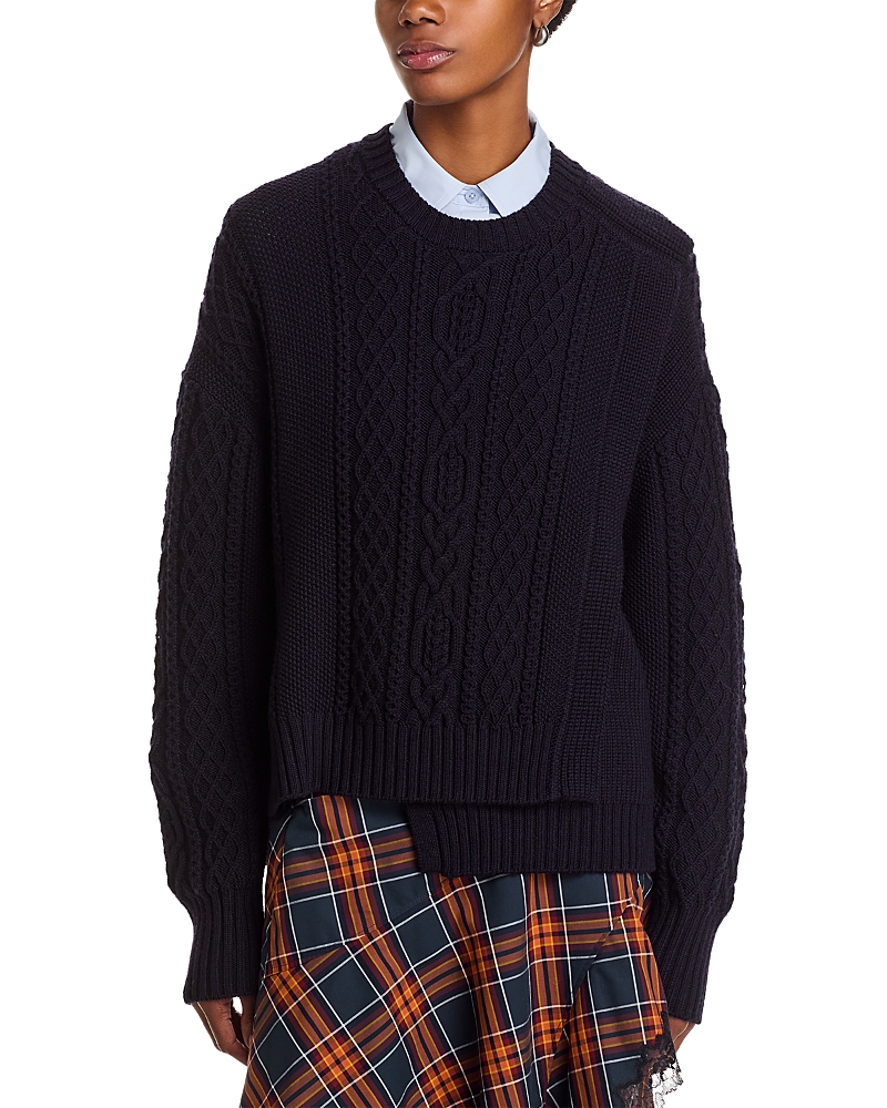 3.1 Phillip Lim Cable Knit Double Layer Wool Sweater In Black