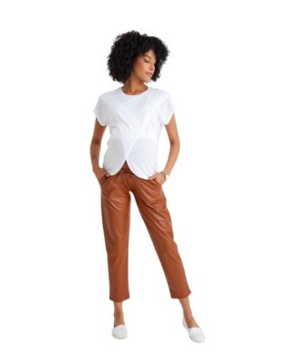 Comfy Cool Foldover Waistband Faux Leather Maternity Jogger Pants
