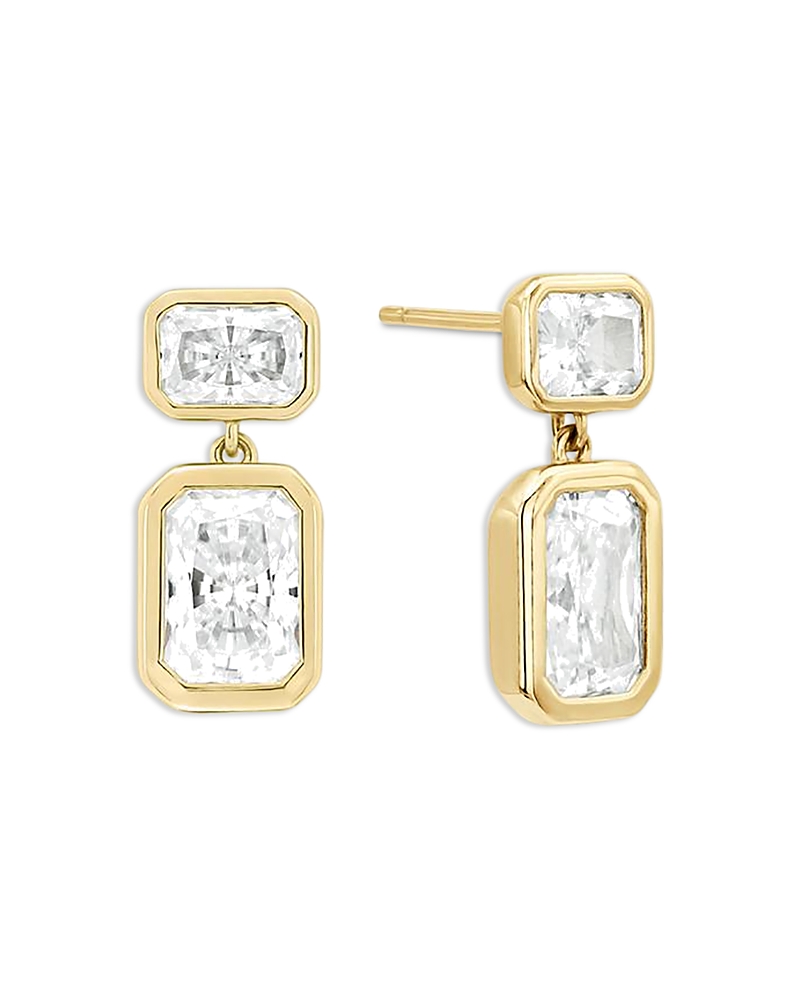 Shashi Emerald Cut Cubic Zirconia Double Drop Earrings In Gold