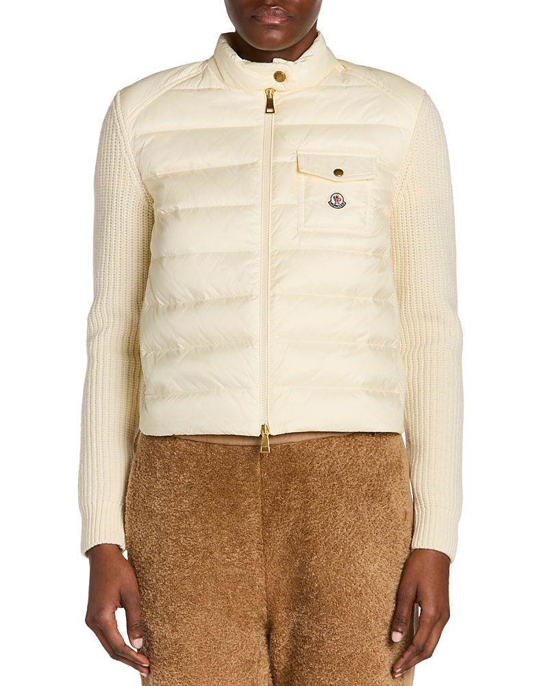 Moncler Wool Zip-up Cardigan Down Jacket In Neutral