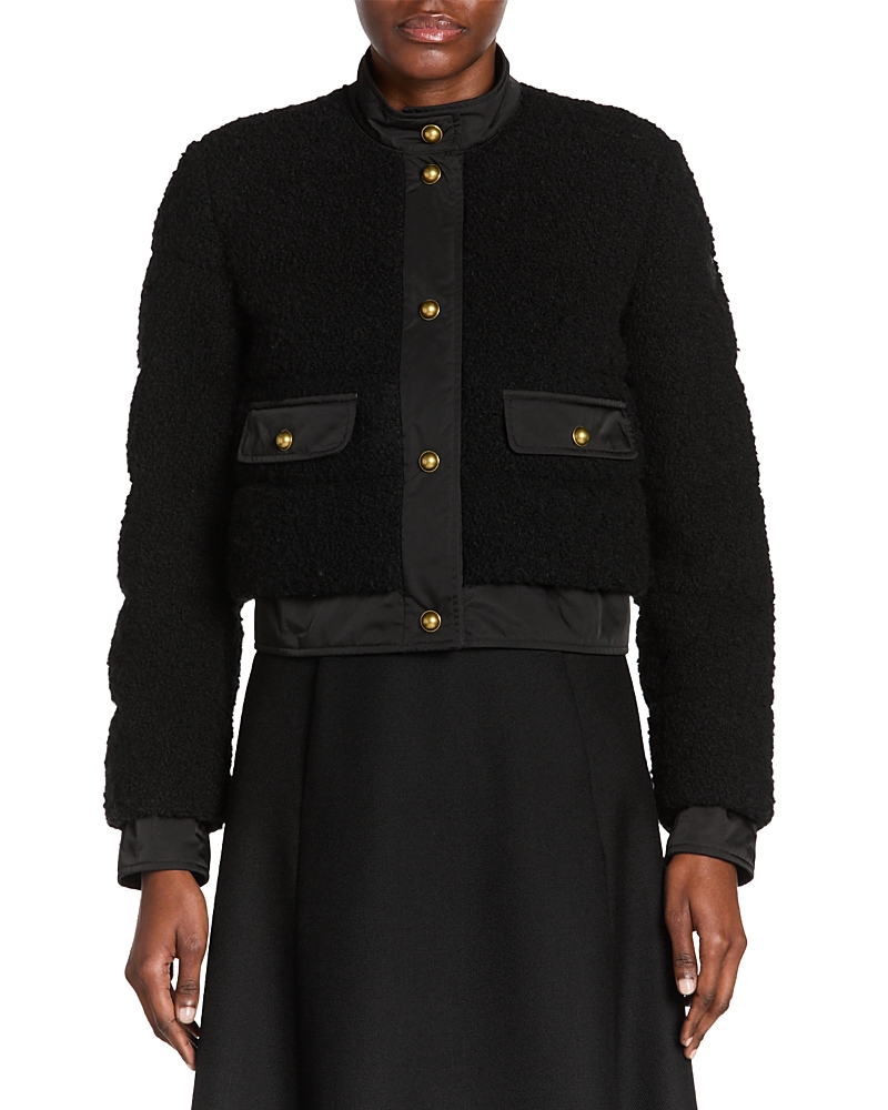 Moncler Blandy Tweed Short Down Jacket In Black