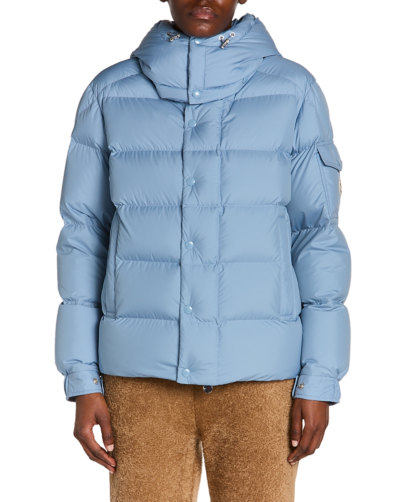 Moncler Womens Medium Blue Maya Hooded Shell-down Jacket Xl In Blue