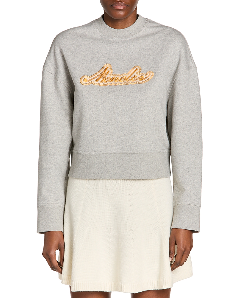Moncler Logo Patch Crewneck Sweatshirt In Gray