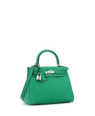 Kelly 25 Handbag Green Swift with Palladium Hardware