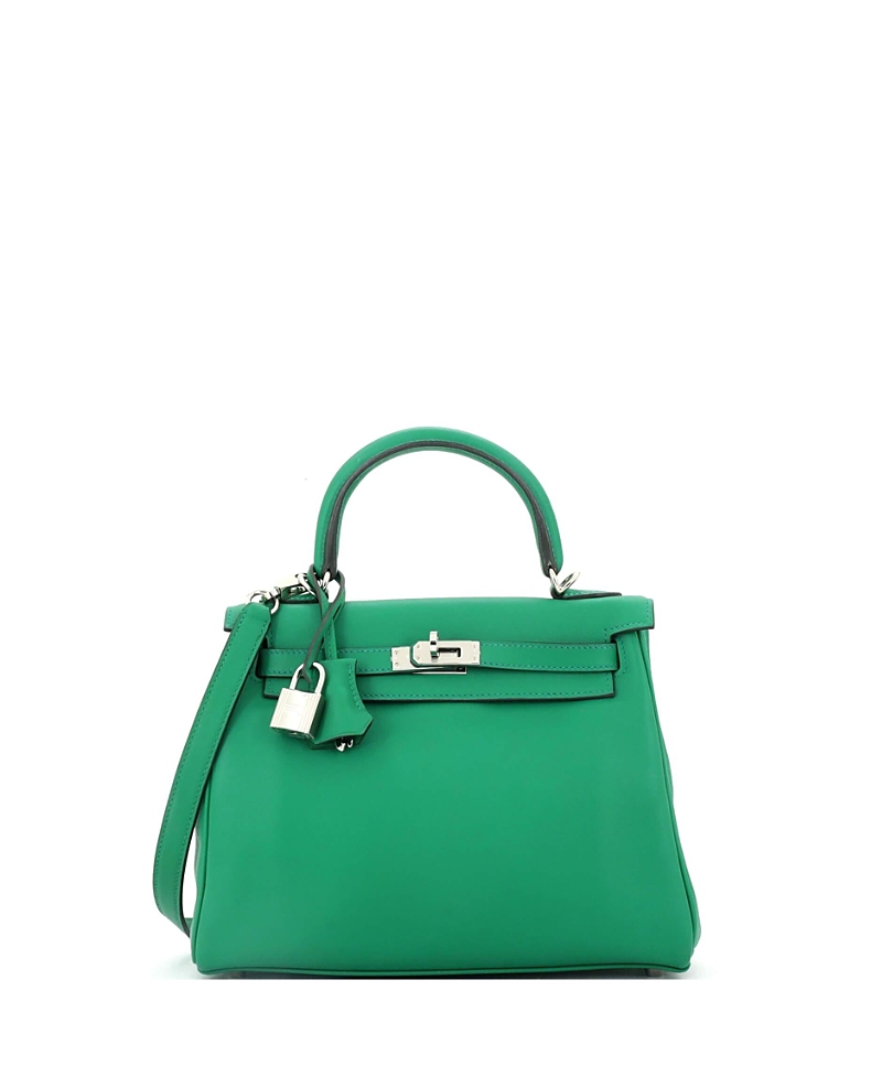 Pre-owned Pre-owned Hermes Hermes Kelly 25 Handbag Green Swift With Palladium Hardware