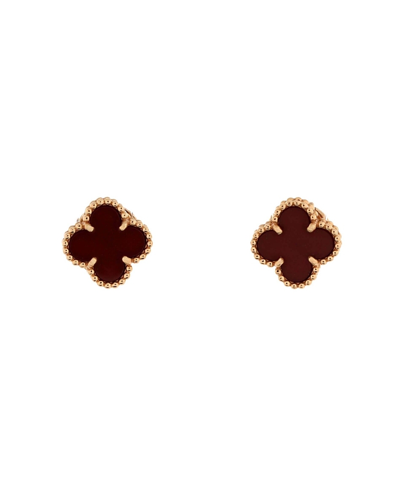 Pre-owned Pre-owned Van Cleef & Arpels Van Cleef & Arpels Sweet Alhambra Stud Earrings 18k Rose Gold And Carnelian