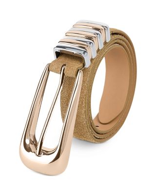 Women's Metal Core Brown Suede Leather Belt