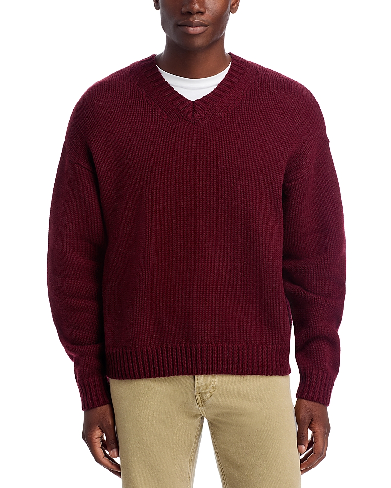 Frame Men's Wool And Cashmere Knit V-neck Sweater In Burgundy