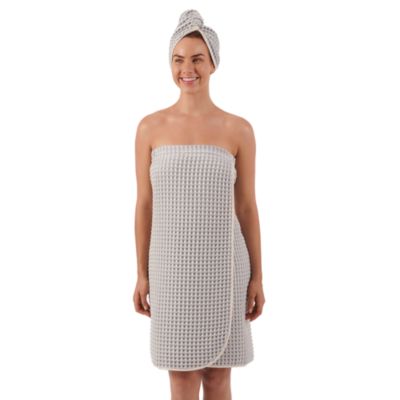 PURE Yarn Dyed Waffle Cotton Body Wrap and Hair Wrap 2-Piece Set