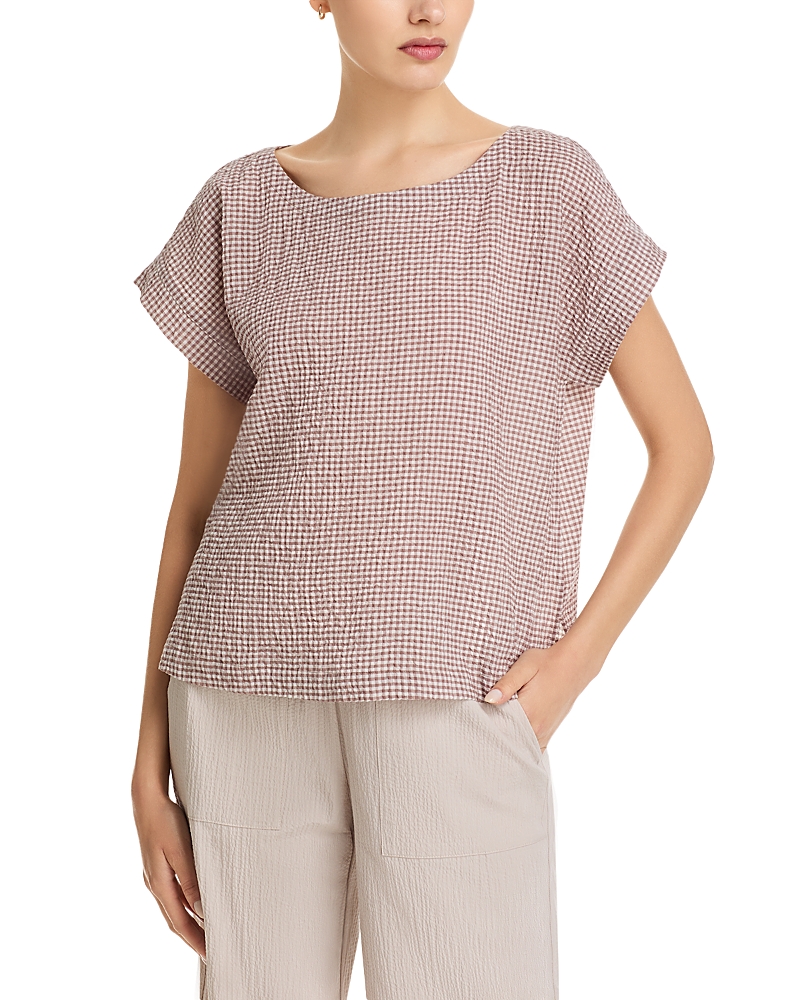Eileen Fisher Ballet Neck Boxy Organic Cotton Blend Top In Neutral