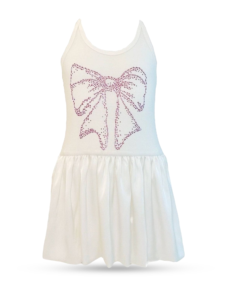 Lola + The Boys Crystal Bow Bubble Dress In White