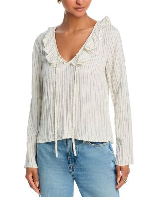 Linen Ruffle Tie Neck Top