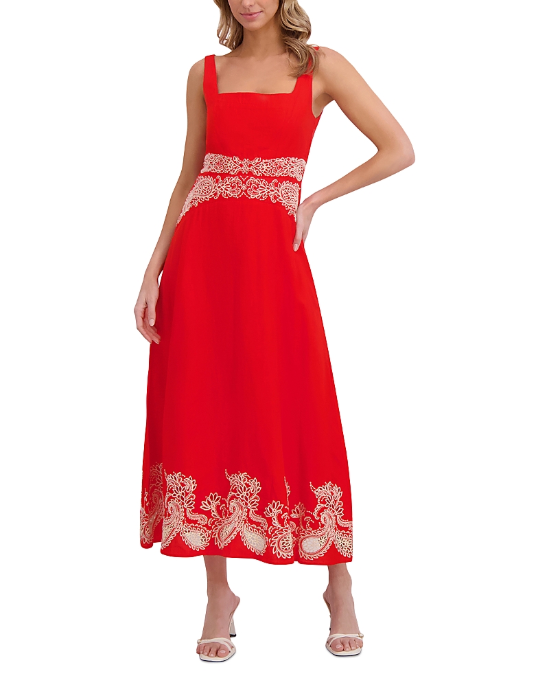 Ted Baker Square Neck Embroidery Detail Midi Dress