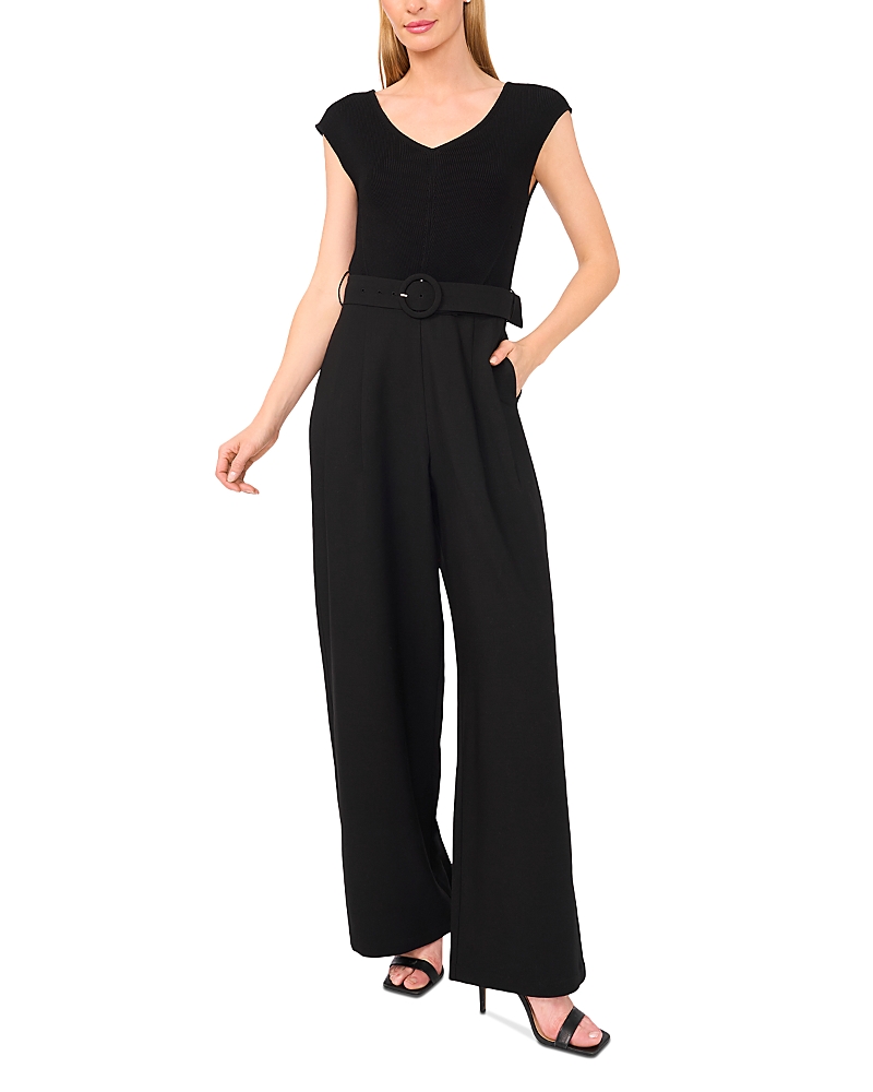 Ted Baker Belted Mixed Media Jumpsuit In Black