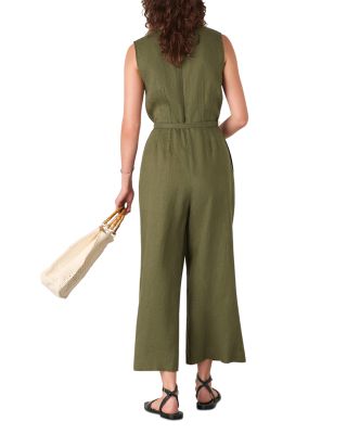 Petite Belted Seamed Linen Jumpsuit 