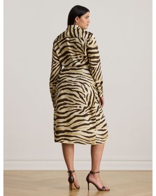 Zebra Print Tie Front Crepe Shirtdress