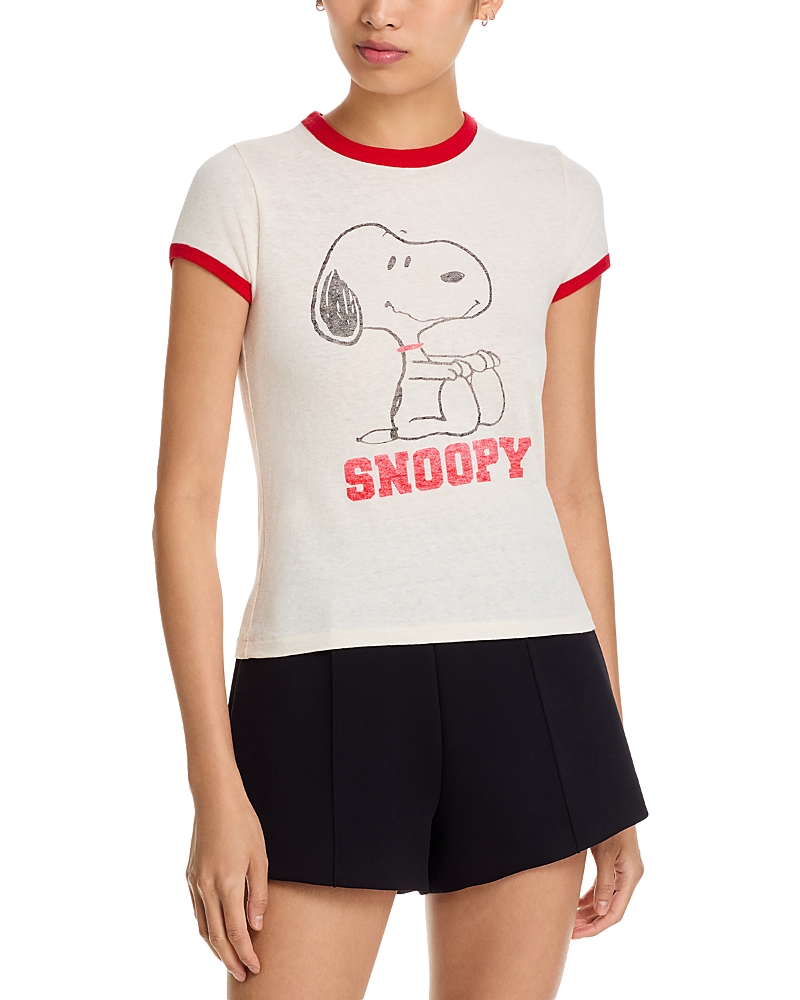 Re/done 60s Slim Ringer Snoopy Tee In Neutral