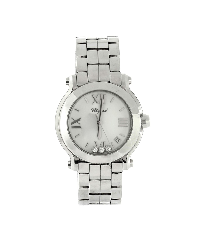 Pre-owned Pre-owned Chopard Chopard Happy Sport Quartz Watch In Stainless Steel With 3 Floating Diamonds 33mm