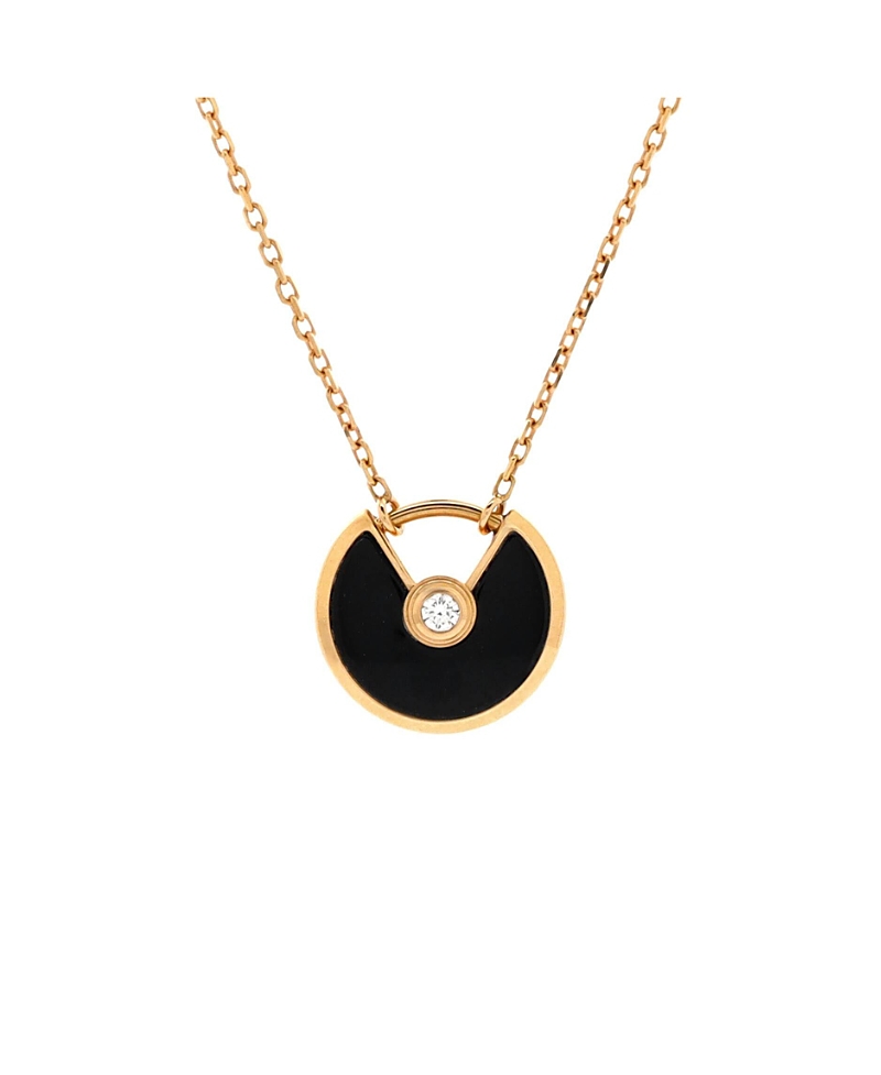 Pre-owned Pre-owned Cartier Cartier Xs Amulette De Cartier Pendant Necklace 18k Rose Gold With Onyx And Diamond