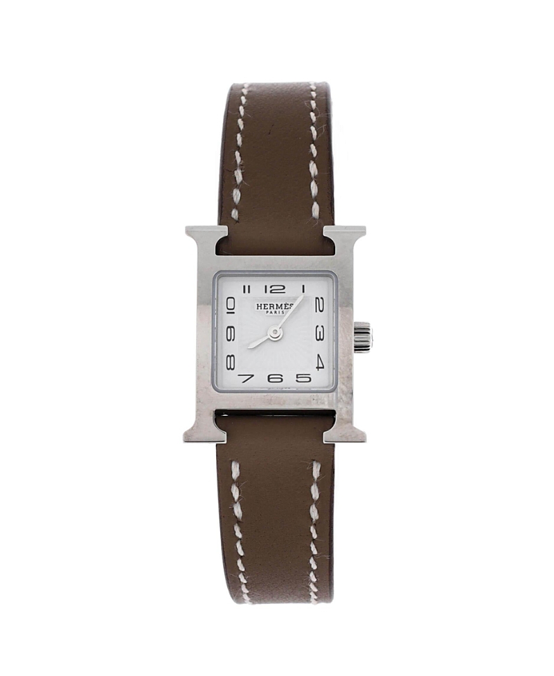 Pre-owned Pre-owned Hermes Hermes Heure H Quartz Watch In Plated Metal And Leather 17mm