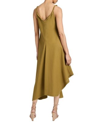  Kourt Asymmetric Sleeveless Linen Blend Midi Billow Dress