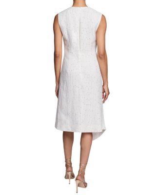 BECCA Sleeveless Asymmetric Sheath Dress in Striped Linen