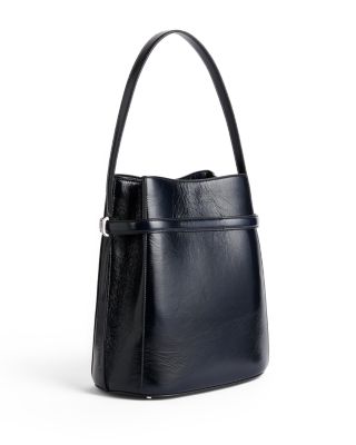 Belted Naplack Crinkled-Leather Bucket Bag