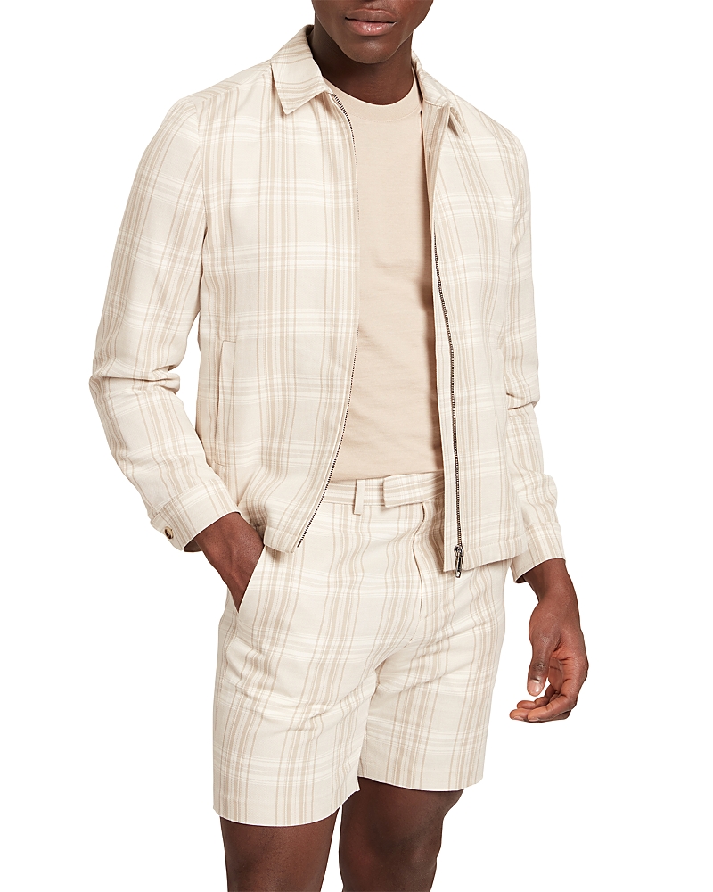 Ted Baker Arrigoh Checked Cotton & Linen Harrington Jacket In Burgundy