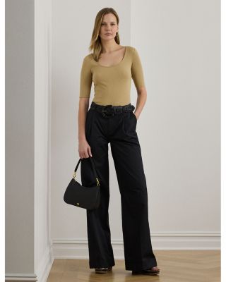 Rib Knit Cotton Blend Elbow Sleeve Tee