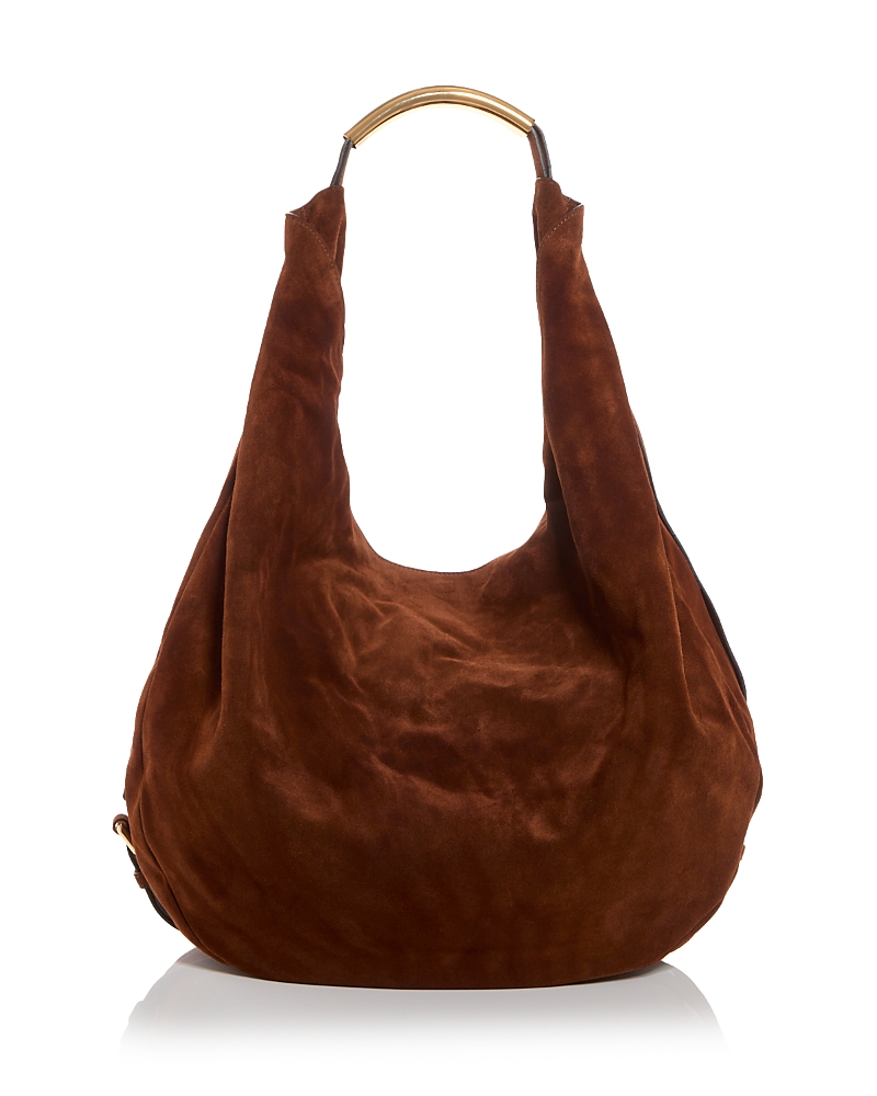 Moschino Handle Me Large Suede Shoulder Bag In Brown