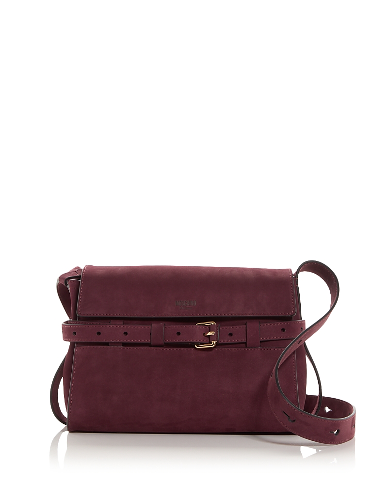 Moschino Tie Me Suede Shoulder Bag In Burgundy