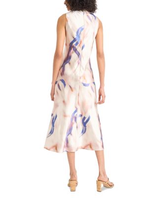 High Neck Satin Midi Dress