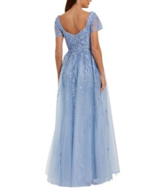 Cap Sleeve Beaded Embroidered Overskirt Gown