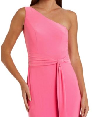 Jersey One Shoulder Belted Trumpet Gown