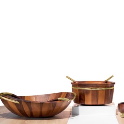 Braid Gold Round Salad Bowl &amp; Servers