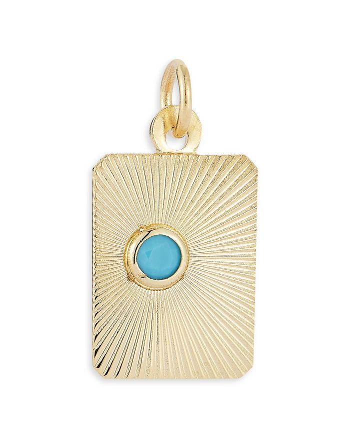 14K Yellow Gold Turquoise Sunray Dog Tag Pendant