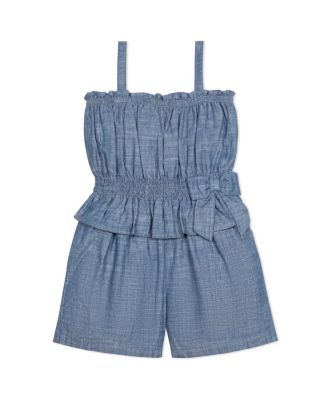 Hope & Henry - Girls' Organic Sleeveless Smocked Waist Chambray Romper - Little Kid