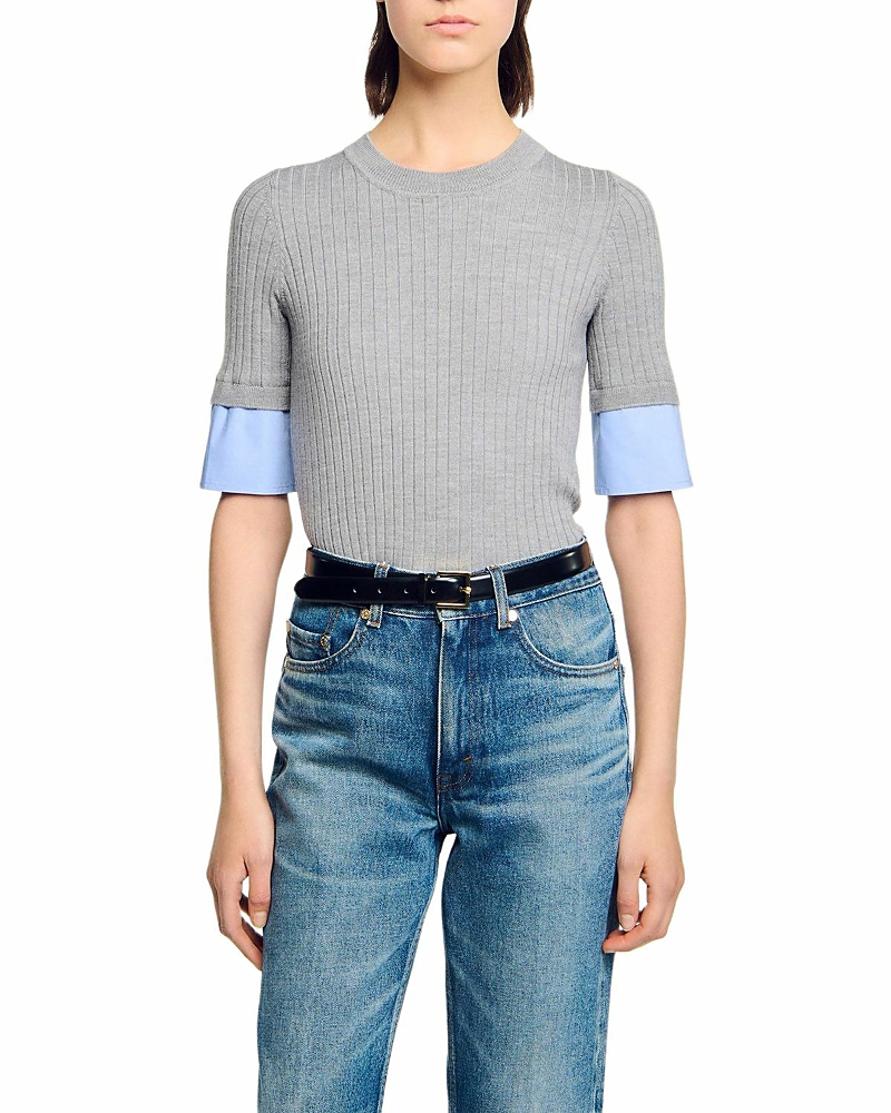 Sandro Contrast Sleeve Sweater In Gray
