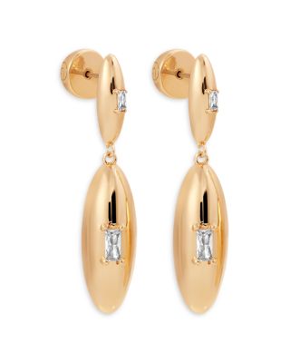 Baguette Cubic Zirconia Oval Dome Double Drop Earrings
