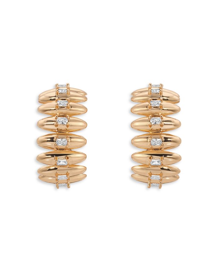Baguette Cubic Zirconia Oval Dome Hoop Earrings