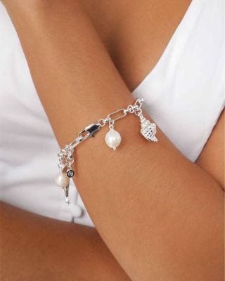Radiant Cubic Zirconia & Cultured Freshwater Pearl Shell Charm Bracelet