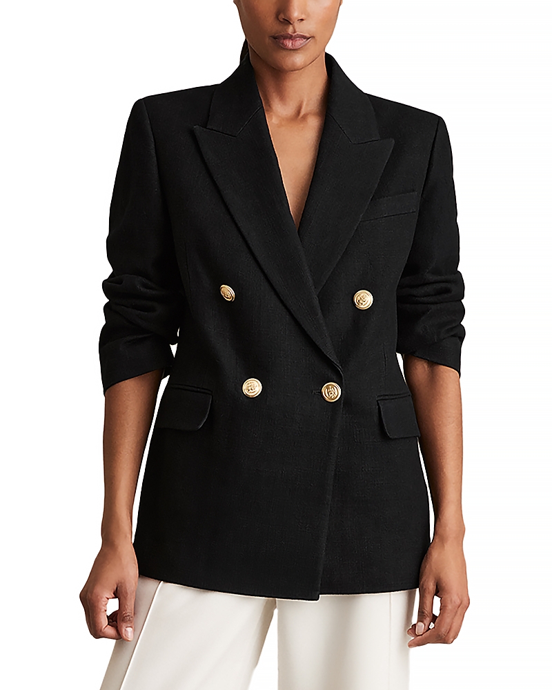 Reiss Eden Double Breasted Oversized Linen Blend Blazer