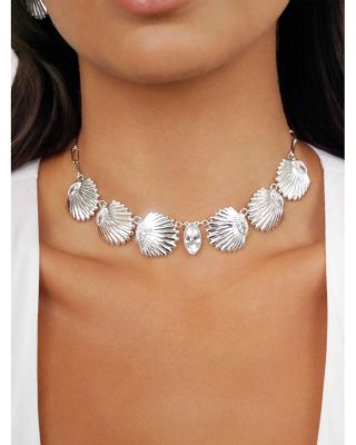 Santorini Cubic Zirconia Shell Choker Necklace, 12"-17"