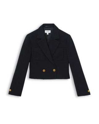 Mia Cropped Double Breasted Textured Blazer Navy