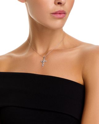 Diamond Cross Pendant Necklace in 14K White Gold, 0.50 tcw