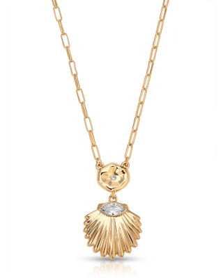 Ettika - Santorini Cubic Zirconia Shell Pendant Necklace, 15"-18"