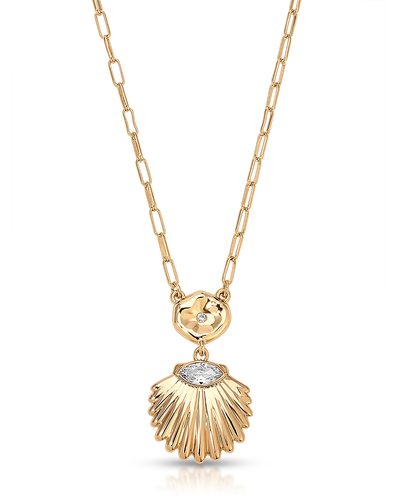 Ettika Santorini Cubic Zirconia Shell Pendant Necklace, 15