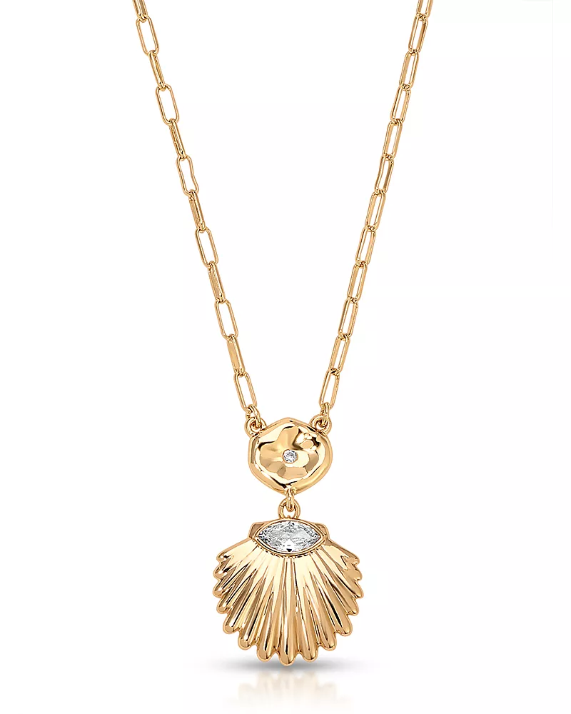 Ettika Santorini Cubic Zirconia Shell Pendant Necklace, 15