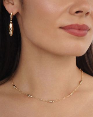 Baguette Crystal Oval Dome Simple Chain Necklace, 12"-17"