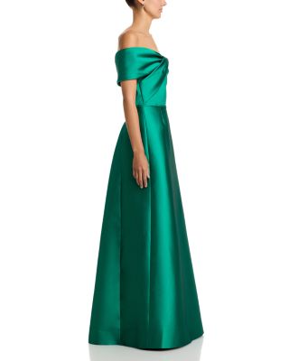 Stretch Mikado Off Shoulder Twist Front Gown